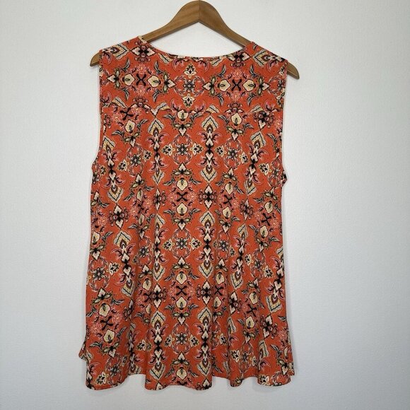 Style Co Sleeveless Top Size XL Floral Orange Button Front Scoop Neck Boho Hi Lo - Picture 2 of 7
